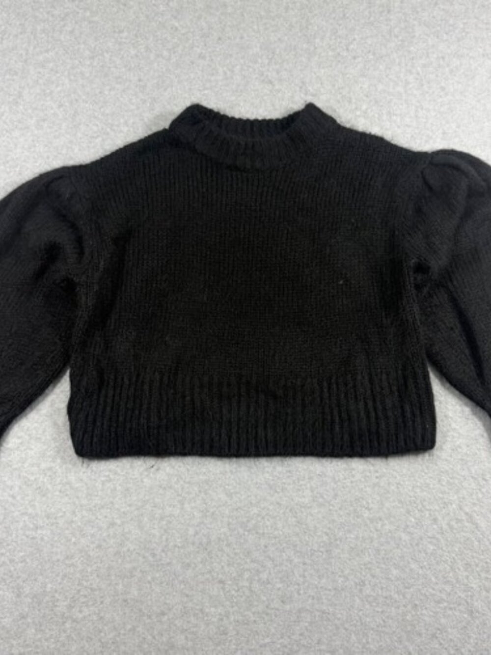 H&M Black Cropped Puff Sleeve Mock Neck Sweater M